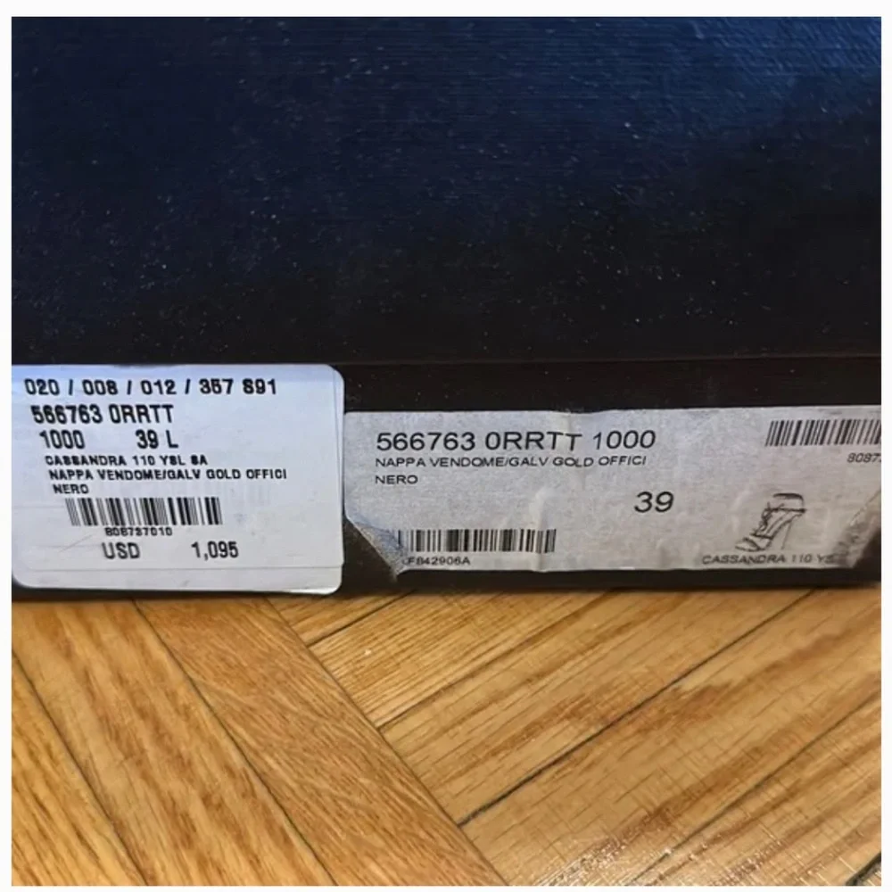 Saint Laurent Black Heels with Gold Logo Accent - Picture 8 of 8